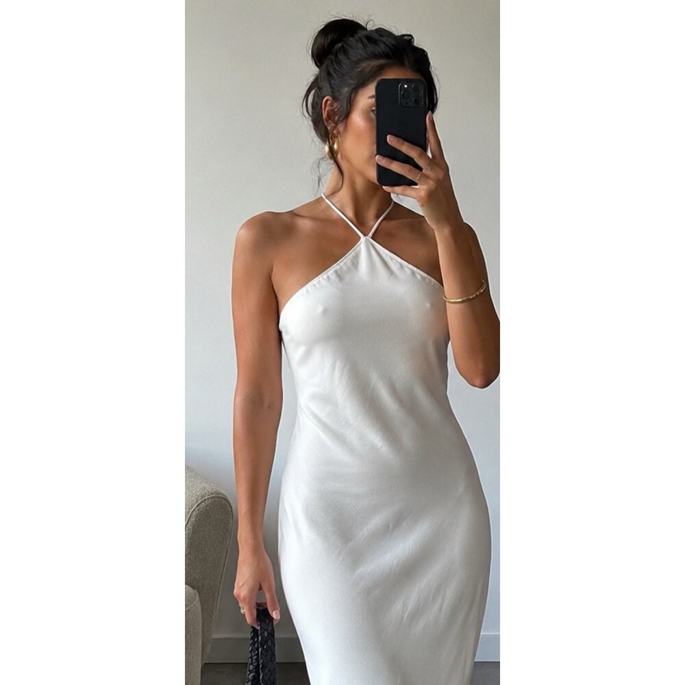 Amanda Uprichard White Halter Open Back Midi Dress Women’s Medium Minimalist